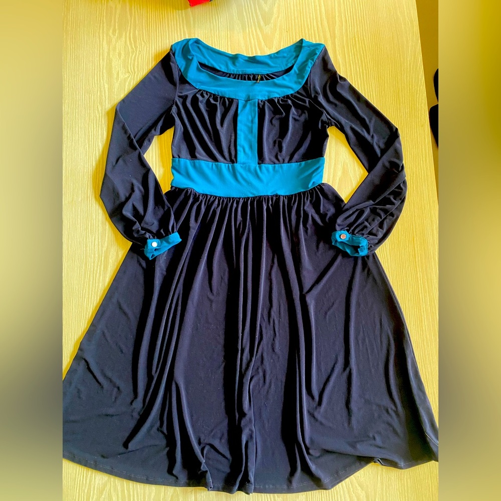 Nav and Teal Long Sleeve Dress